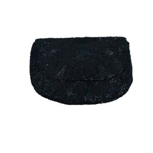 Vintage Handmade Beaded Coin Purse Black Snap Closure Mini Evening Bag Clutch